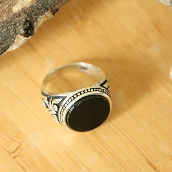 Sterling Silver Men's Rings With Black Onyx - Picture 6 of 8